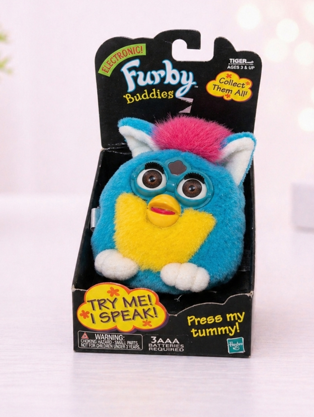 Furby Buddies Electronic Plush Toy Blue Pink Yellow Tiger Hasbro NIB Vintage